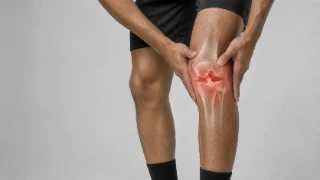 Athlete Holding Knee Showing ACL Injury and Joint Pain - Medical Stock Photo
