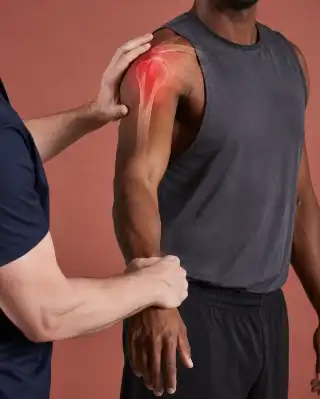 Physiotherapist Performing Rotator Cuff Examination on Patient Shoulder