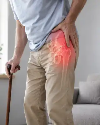 Elderly Man Suffering From Hip Fracture And Joint Pain - Orthopedic Concept