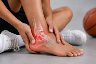 Athlete Holding Sprained Ankle Showing Ligament Pain Illustration