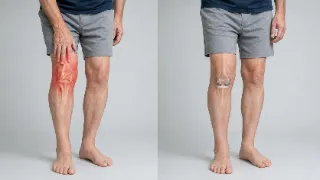 Knee Replacement Surgery Results Comparison Showing Joint Implant - Orthopedic Stock Photo