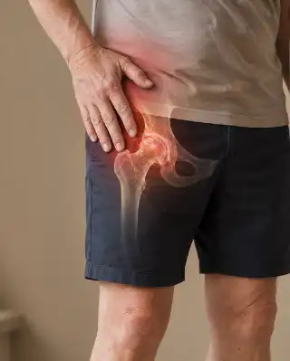 Elderly Patient Suffering From Hip Osteoarthritis Joint Pain - Orthopedic Stock Photo