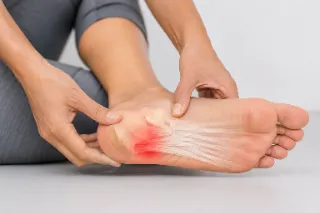 Plantar Fasciitis Heel Pain Illustration on Foot - Orthopedic Medical Photo