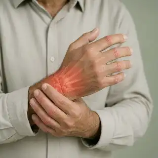 Man Experiencing Severe Wrist Joint Pain and Inflammation - Orthopedic Stock Photo
