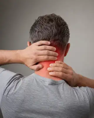 Patient Experiencing Severe Occipital Headache and Neck Pain - Neurology Stock Photo