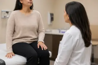 Female Patient Consulting Doctor for Dizziness Assessment in Medical Clinic