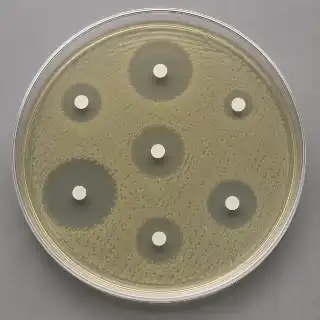 Antibiotic Susceptibility Testing on Agar Plate - Laboratory Stock Photo