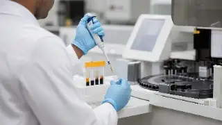 Medical Scientist Performing Liver Testing Workflow with Pipette in Laboratory