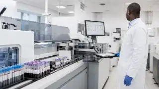 Clinical Scientist Operating Automated Blood Chemistry Testing Analyzer
